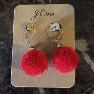 J.crew red pom pom drop earrings